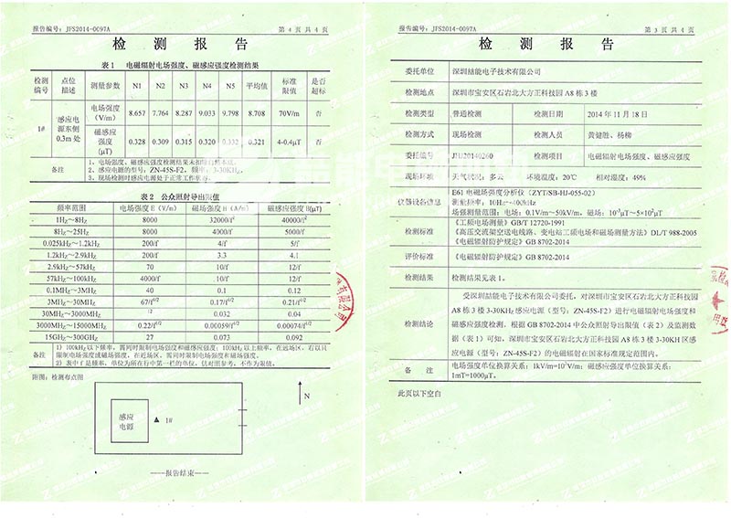 電磁加熱磁場檢測報告